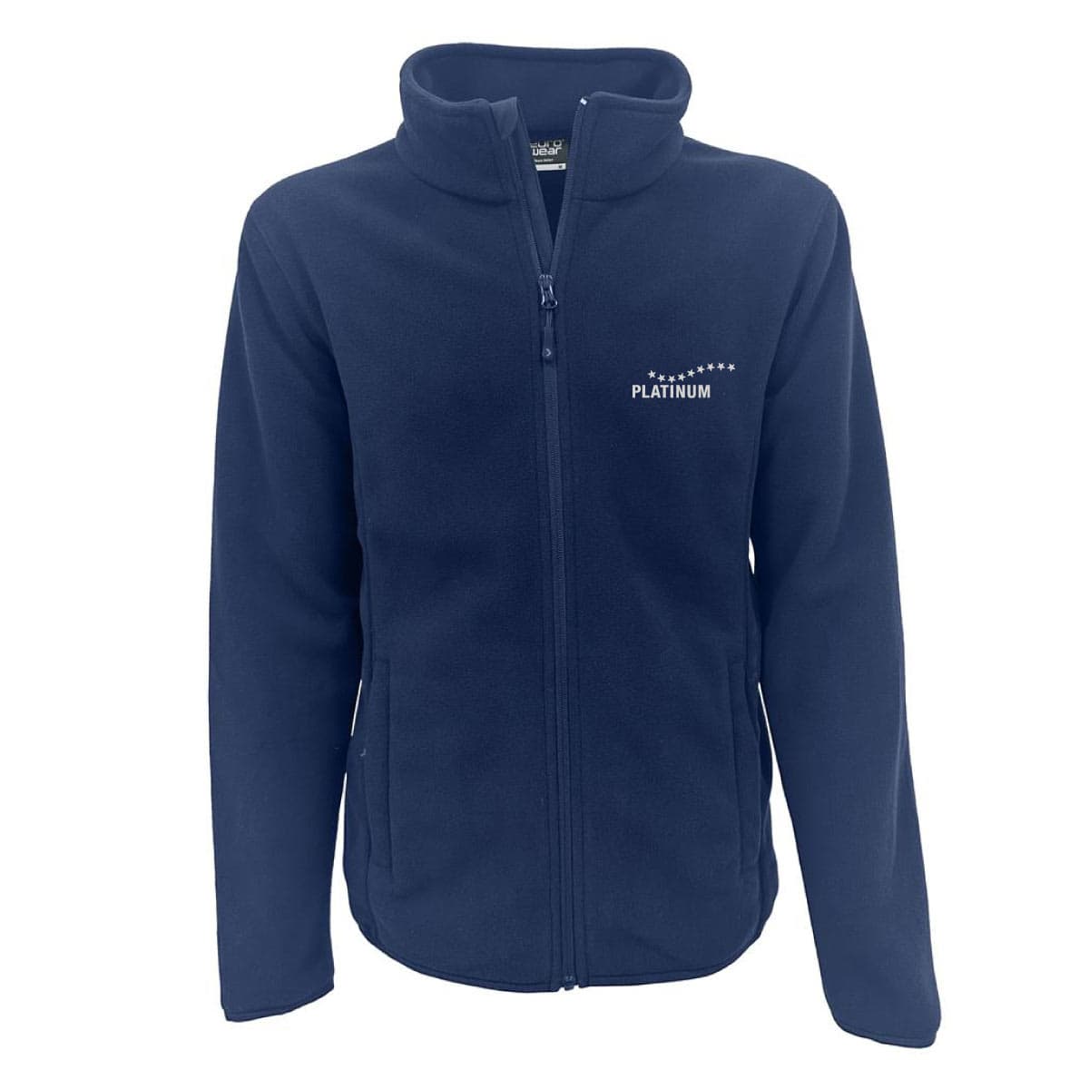 Ekskluzivna moška flis kotna PLATINUM v temno modri barvi, z dolgimi rokami, visokim ovratnikom in mikroflis tehnologijo; okrašena z blagovno znamko in motivom zvezde na levi strani - tvoja nagrada za zvestobo!.